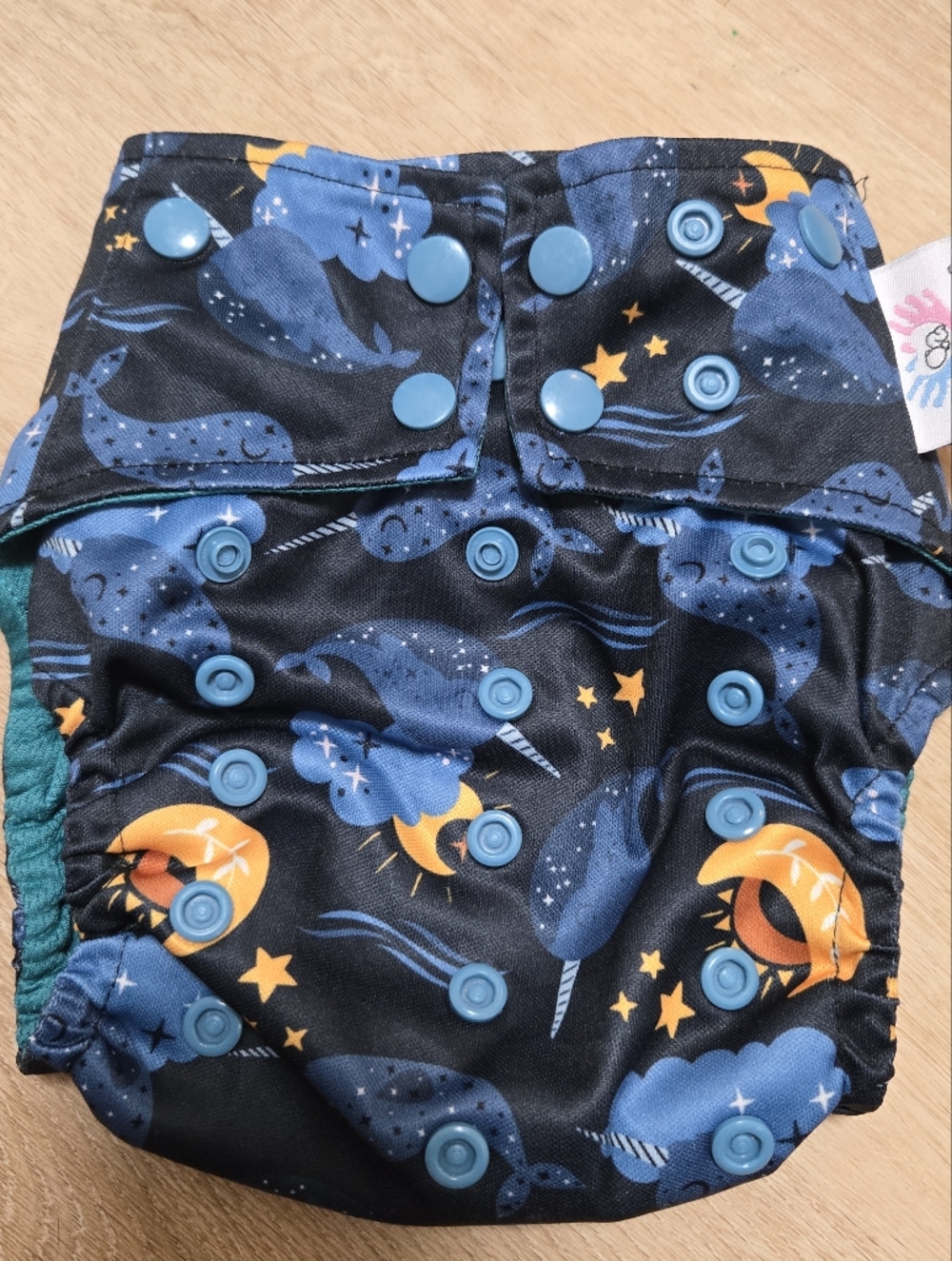 Two little hands cloth co one size pocket cloth diaper sleepy narwhals print